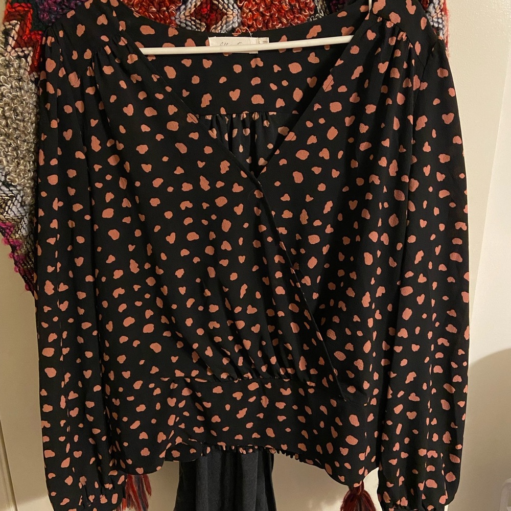 All in Favor Wrap Blouse with Smocked Hem